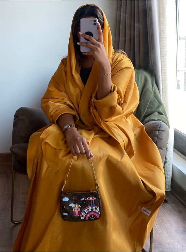 Mustard Abaya Bright mustard bisht abaya with oversized fot. Comes with