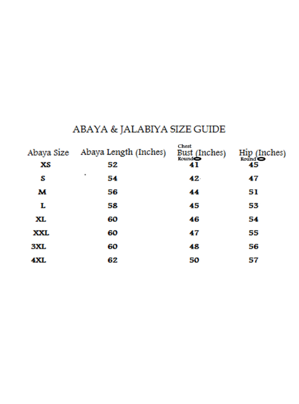 Abaya Size Guide  Aaliya Collections
