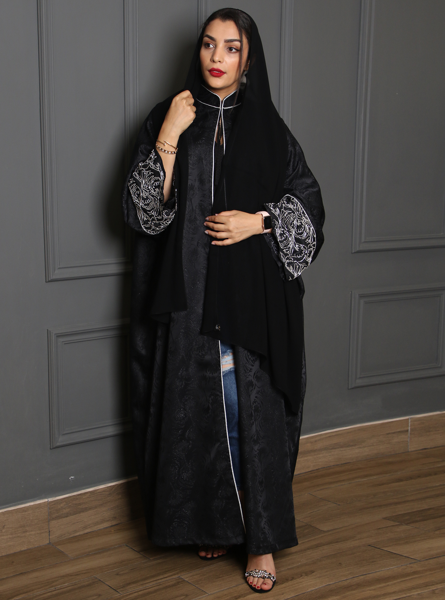 MRA41 Gorgeous speacial occasions abaya with silver metallic hand ...