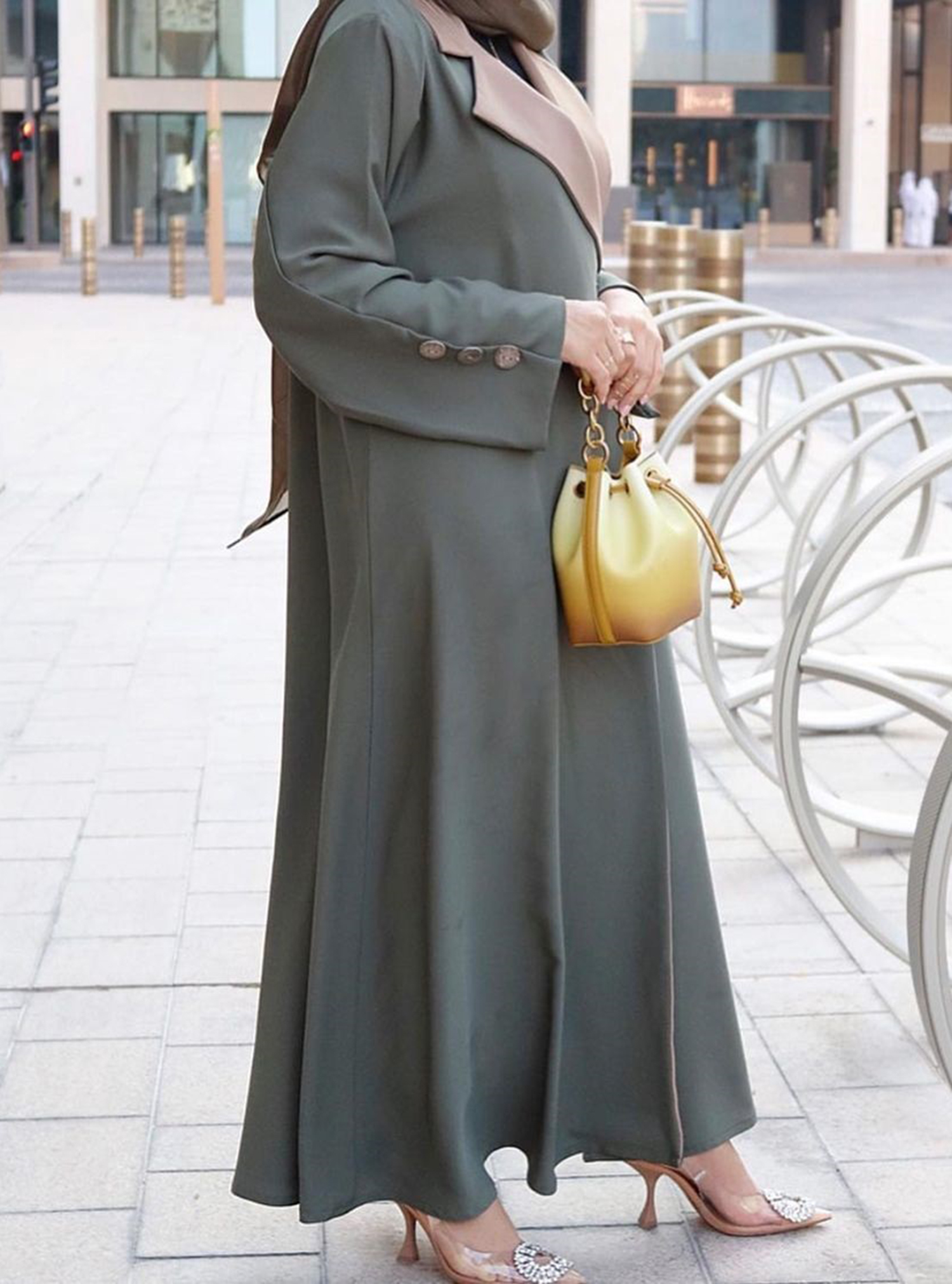 #abaya 52 Colorblock lightweight abaya in olive and brown, with ...