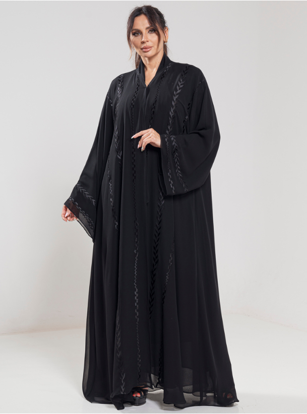 Black Panther Double chiffon abaya with embroidered trimmings.Comes ...