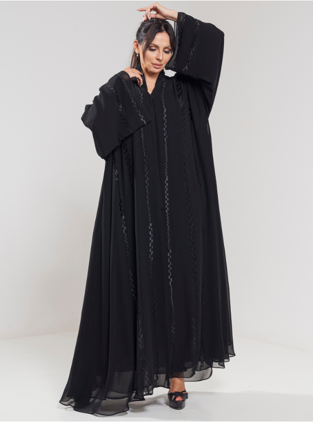 Black Panther Double chiffon abaya with embroidered trimmings.Comes ...