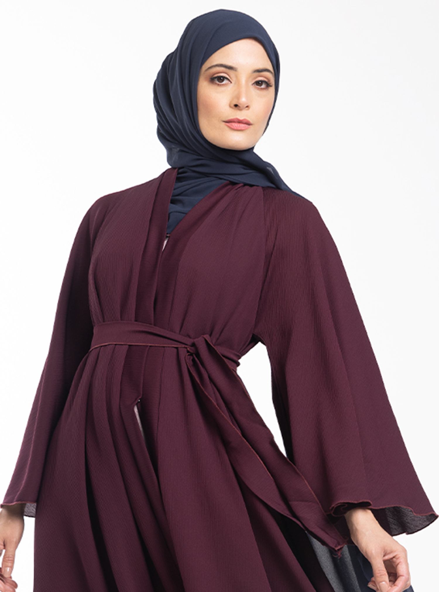 NOA58835 Abaya Simple open abaya with a matching belt & headscarf ...