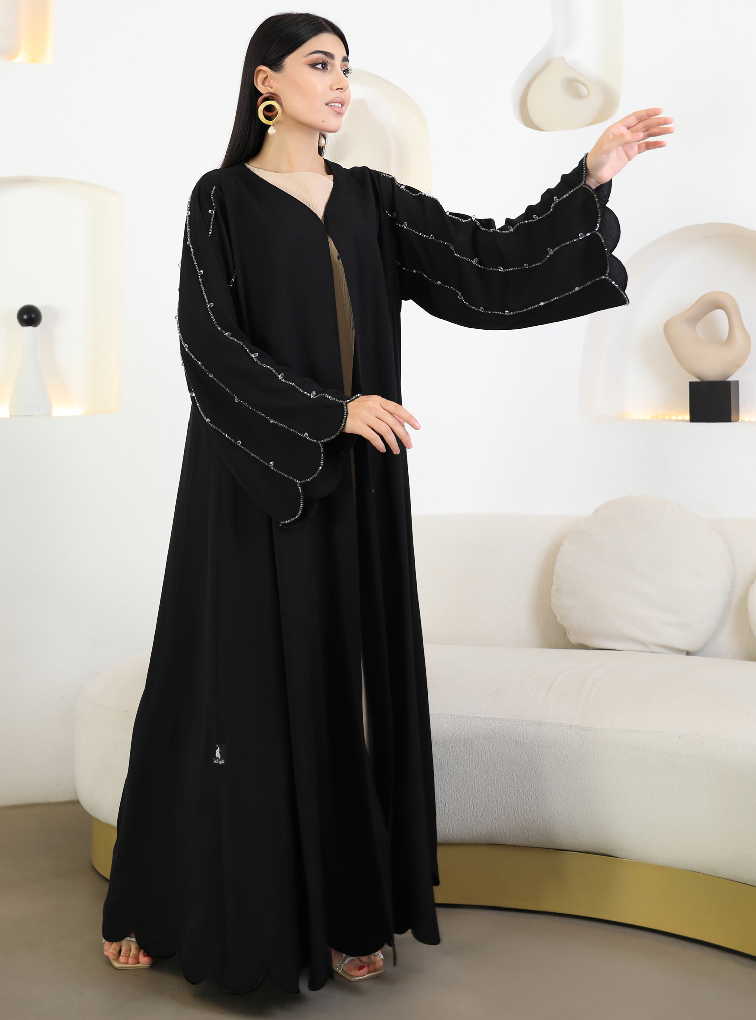AB- 3672 Abaya Black abaya with shiny crystal sleeves. Abayas from Al ...