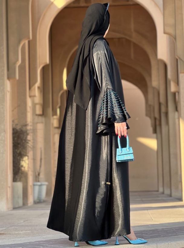 Turquoise abaya Black luxury abaya with Turquoise hand made beads ...