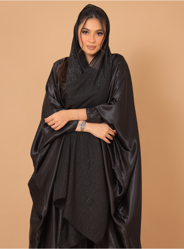 Black abaya Black plain indonesian silk abaya with glitter chiffon ...