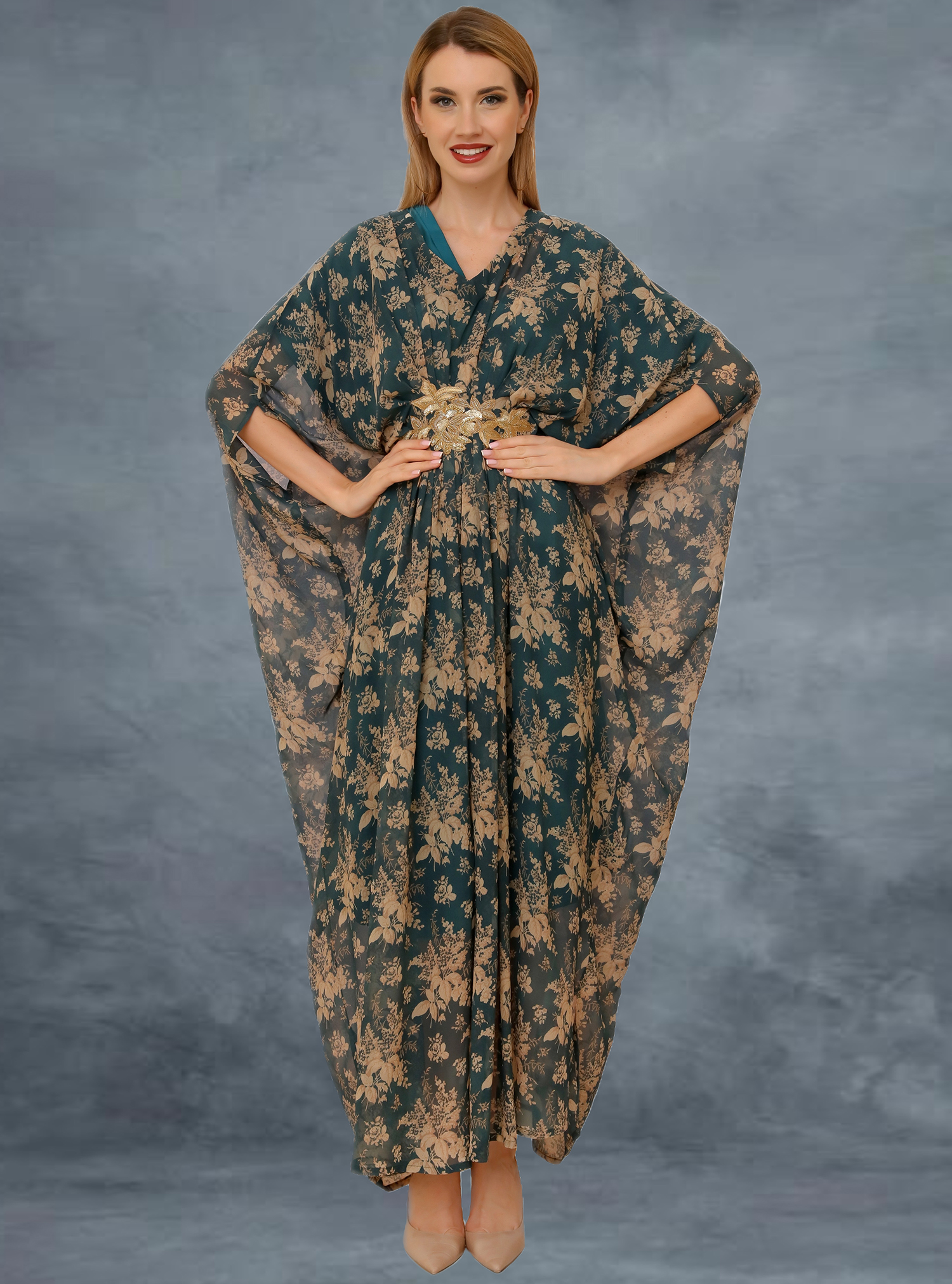 Floral pleat 2 piece set of kaftan and inner in floral print and ...