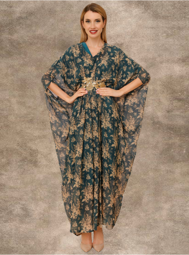 Floral pleat 2 piece set of kaftan and inner in floral print and ...