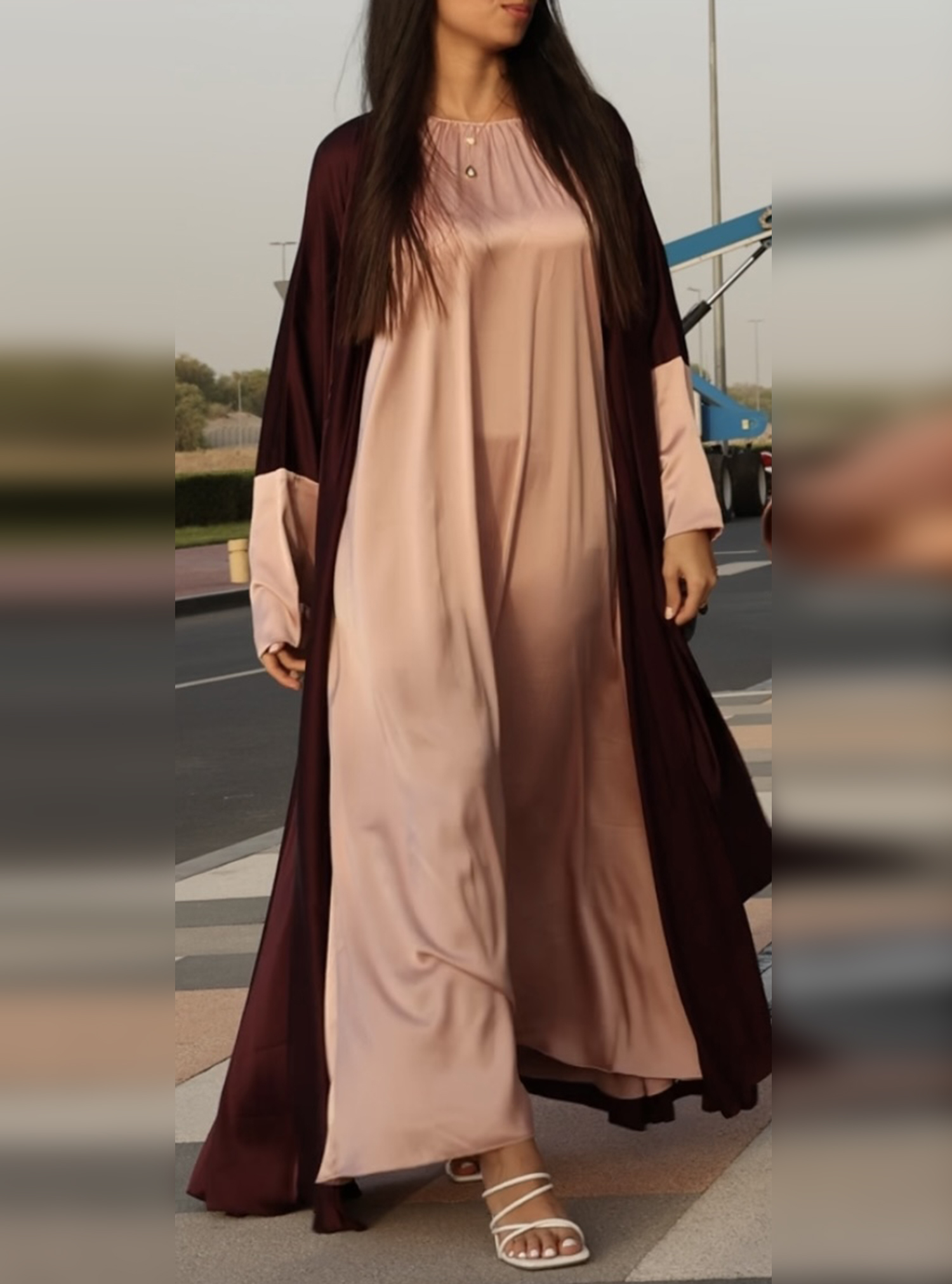 Silk abaya set Beautiful shade of wine purple silk abaya which comes