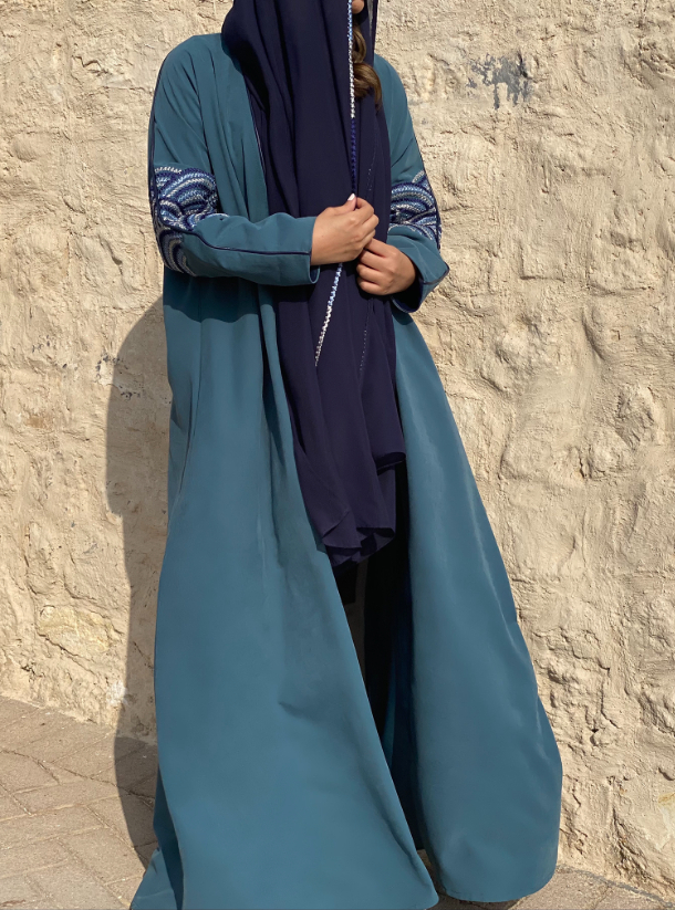 Shamwah Abaya Bright blue shamwah abaya with embroidery and navy ...