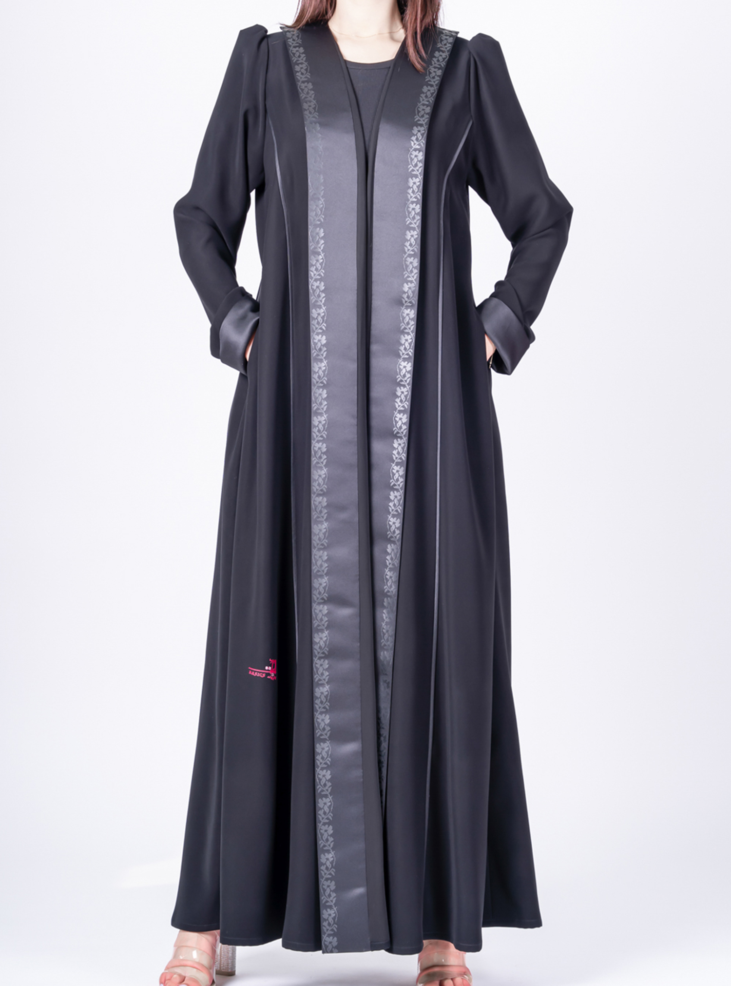 SR-NC0415 Abaya ELegant abaya with embroidered lapel collar detail. It ...