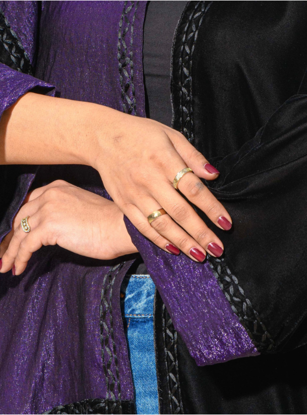 024 Abaya Black velvet abaya with purple colorblock patches adorned ...