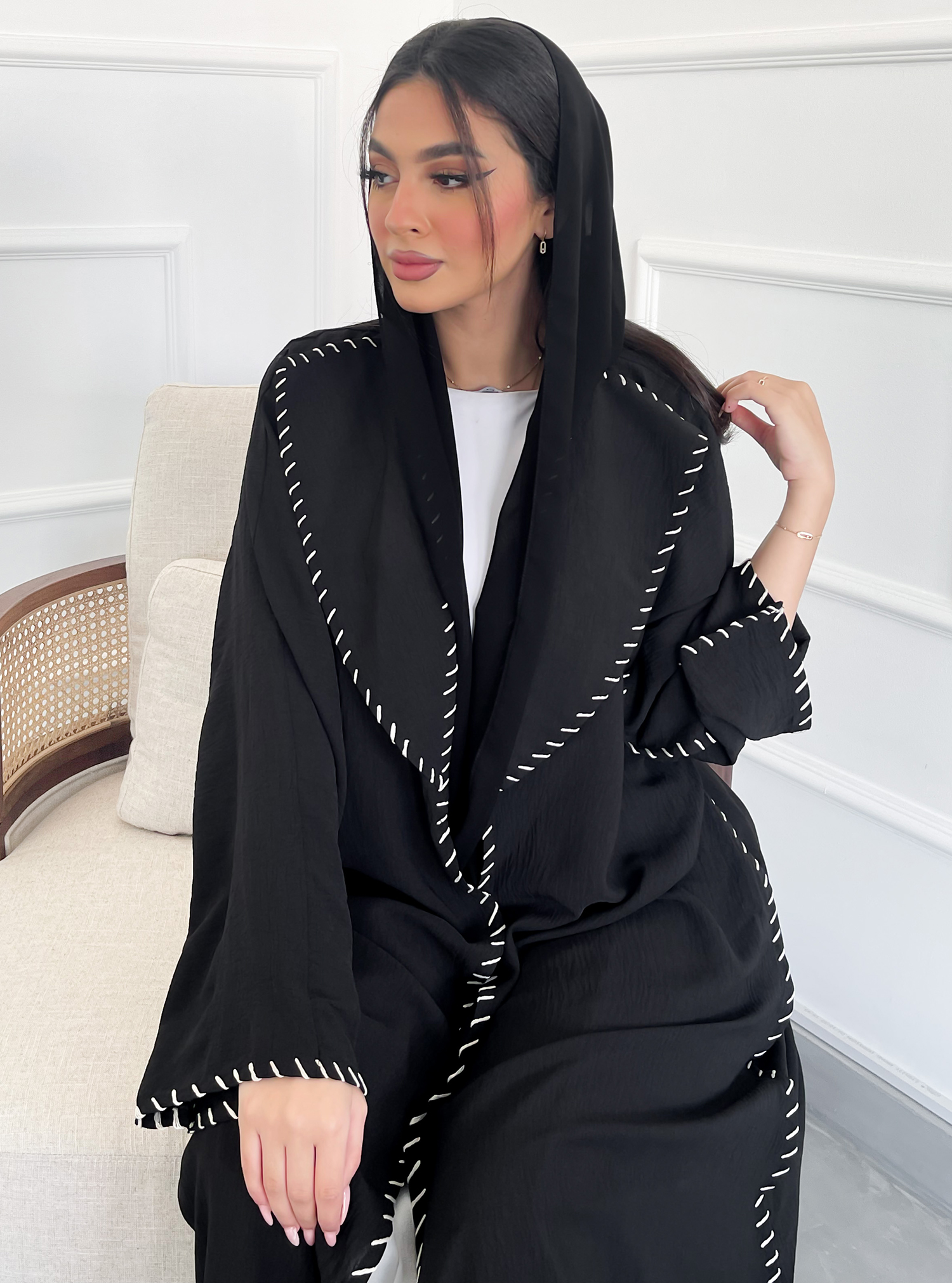 Crepe Abaya Black crepe abaya with collar and contrasting embroidered ...