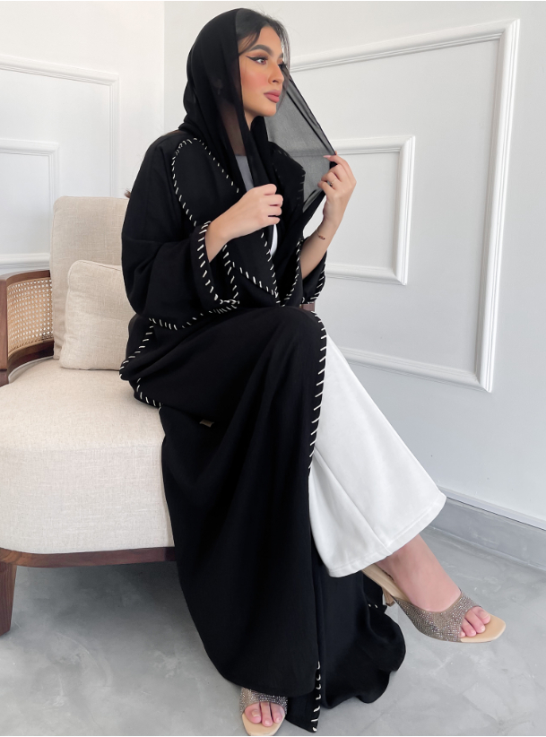 Crepe Abaya Black crepe abaya with collar and contrasting embroidered ...