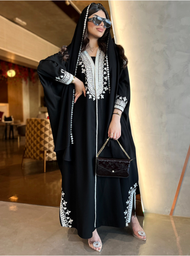 Bisht Abaya Black bisht abaya with white intricate embroidered ...