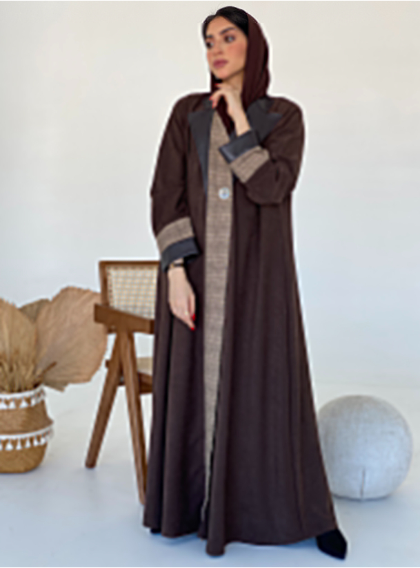 Winter abaya Brown winter abaya with tartan and leatherette trimmings ...