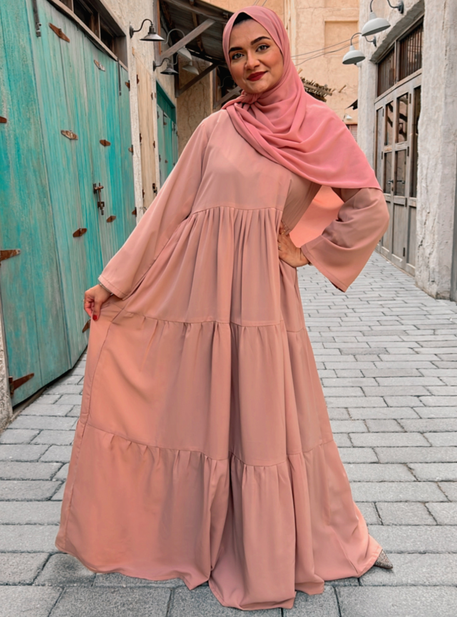 Peach dress with hijab best sale