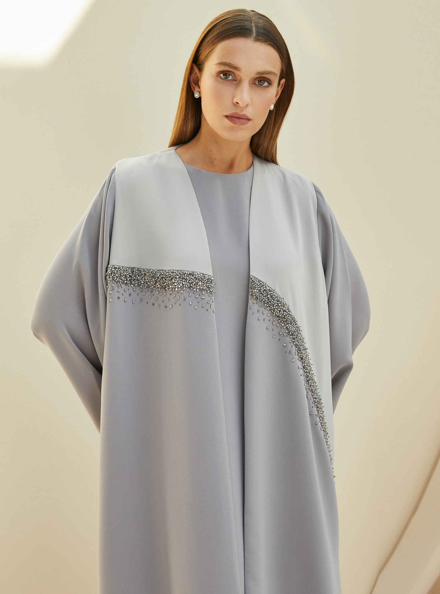 PLUME SET Light Gray abaya combined with light shade combination with a ...