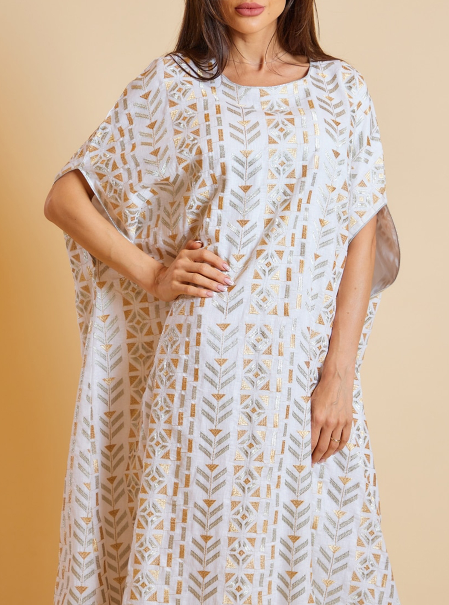 Linen Kaftan P3M9 White Linen embroidered kaftan. Length 53 inches. Kaftans from Phases