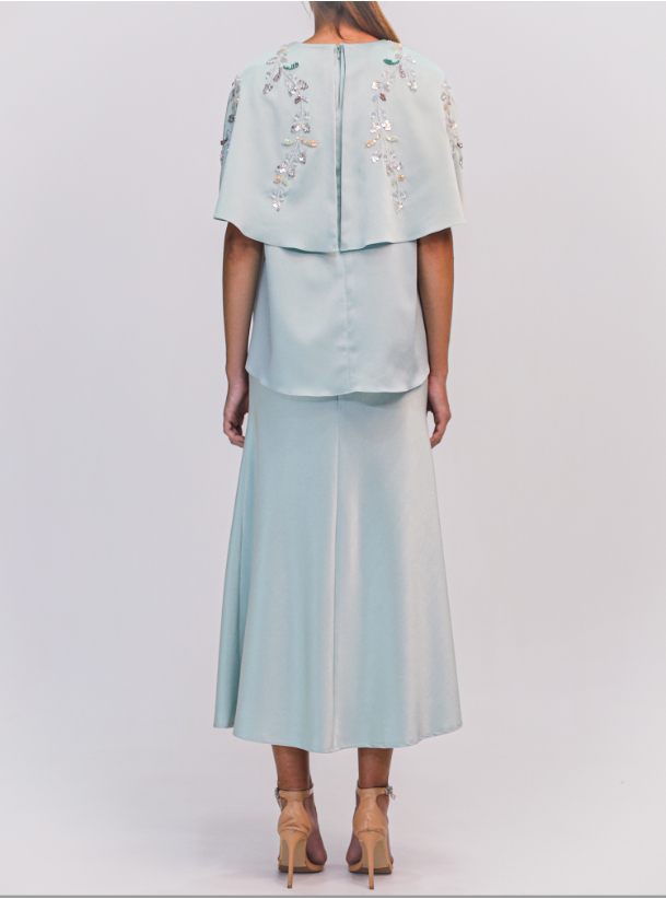 BYK22010 Dress Mint green embellished cape sleeve dress with belt