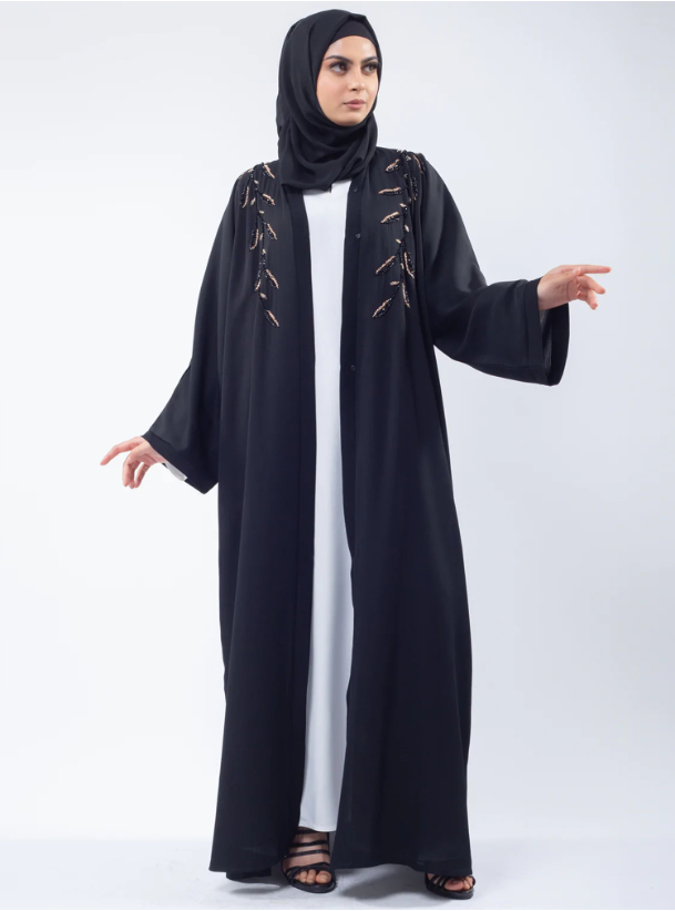 NOAS013 Abaya Black abaya with embellishments. Comes with a headscarf ...