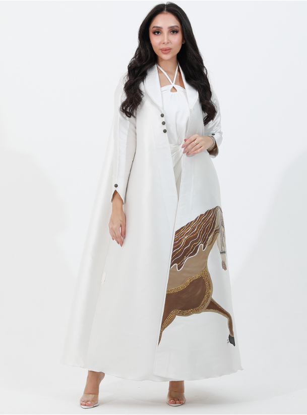 AJIAD ABAYA White A-line collared abaya with hand-painted details ...