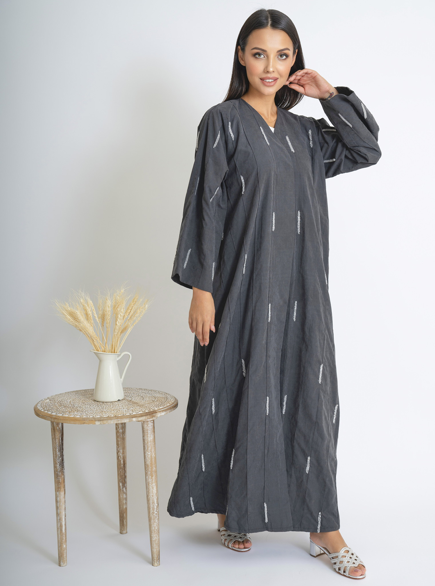 Grey abaya Grey suede abaya with embellishments. Abayas from ALIA ...