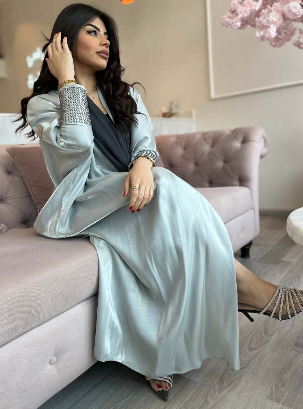 Baby blue abaya Baby blue elegant abaya with handmade beads. Comes with ...