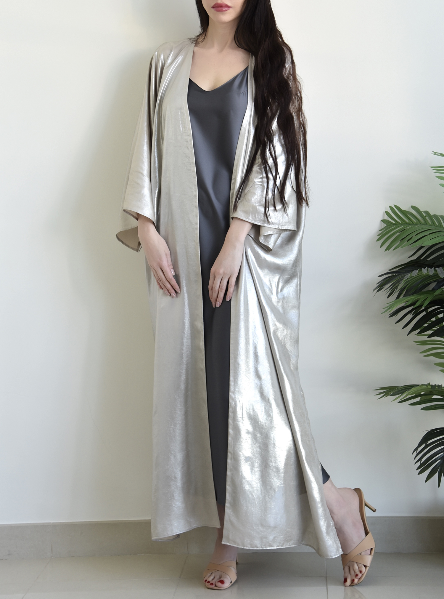 Grey Ikat Gold Long Sleeve Kaftan main image 1
