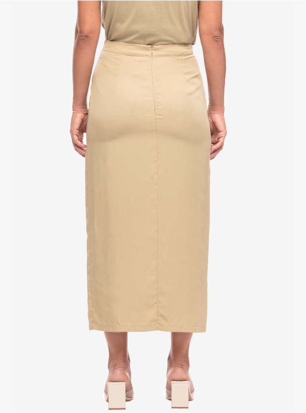 Khaki Skirt ButtonDown Midi Skirt in Khaki Travel Wear from at Boksha