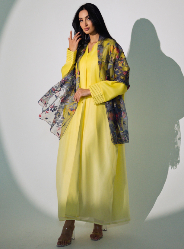 Ombre Bisht Ombre Organza Bisht with Floral Tulle headscarf Abayas from ...