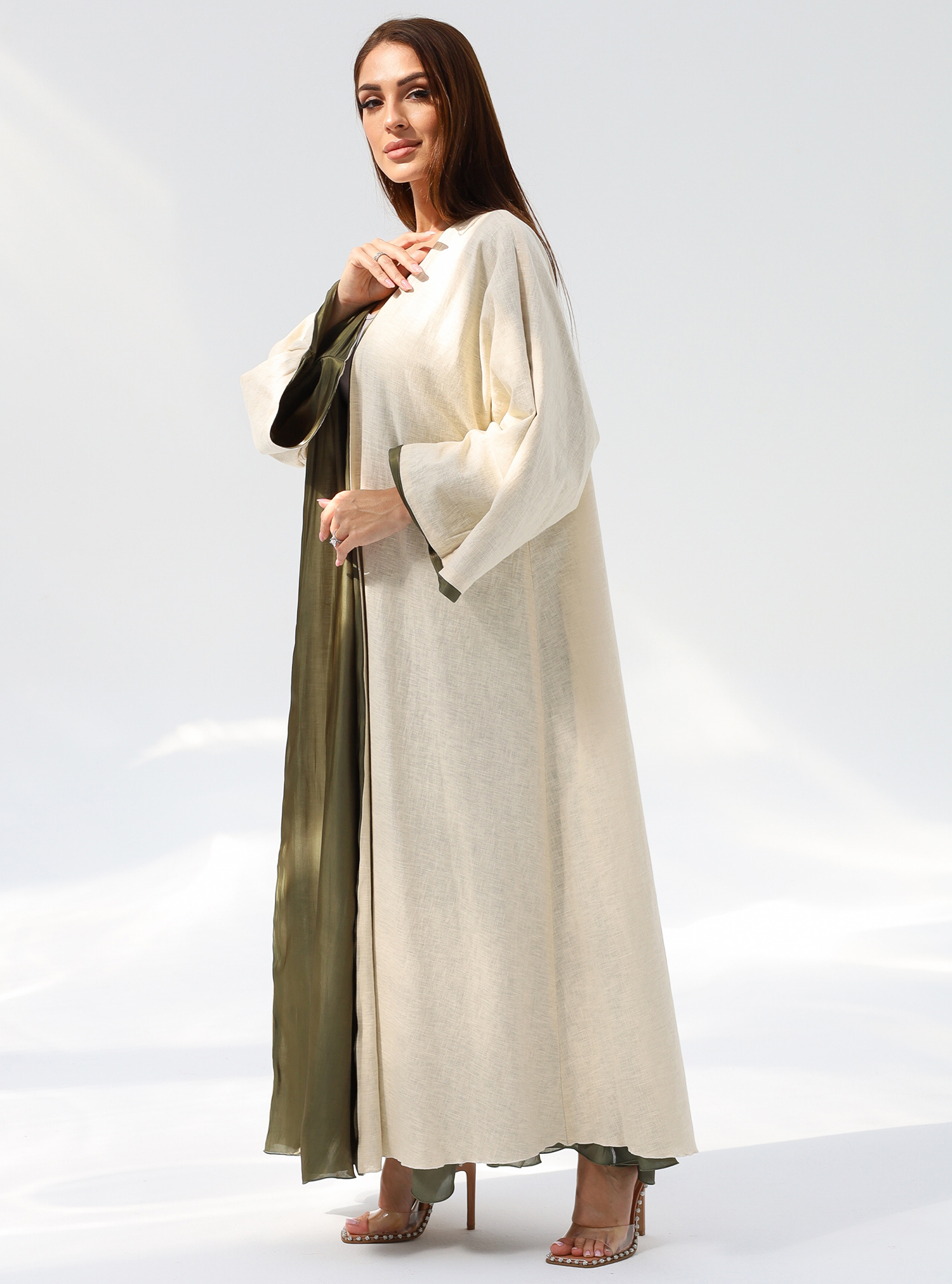 Linen abaya double sided Abayas from Seventy6 Boutique at Boksha