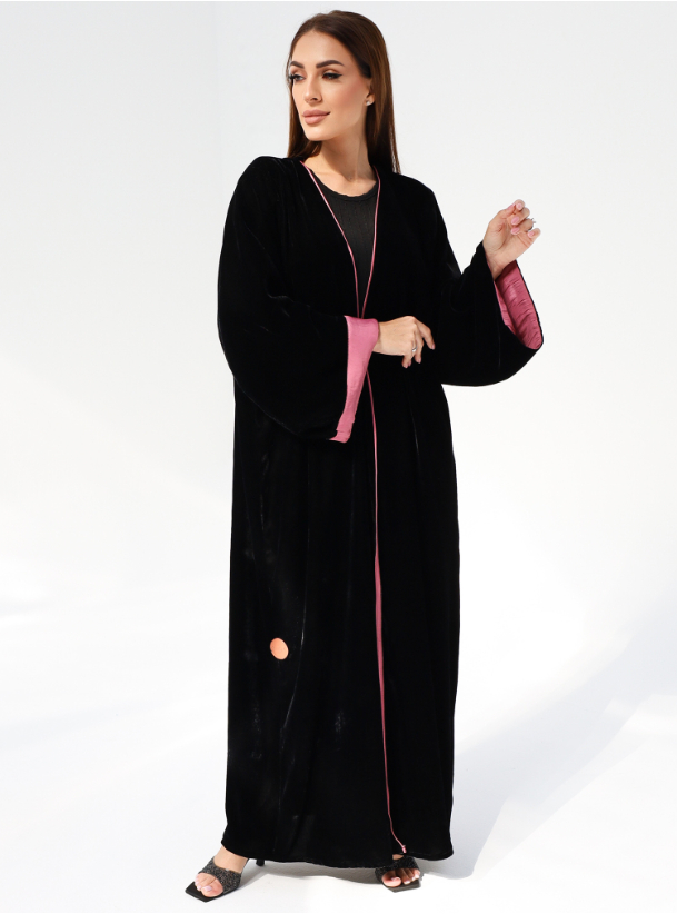 Velvet Abaya Black velvet abaya with pink trimmings. Abayas from