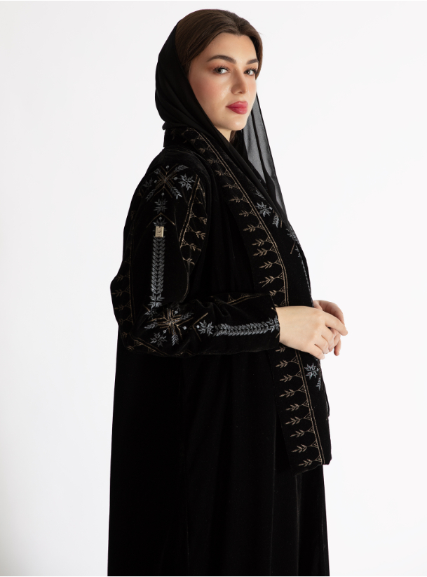 GHIMAR-03 Black velvet abaya with embroidery. Comes with a headscarf ...
