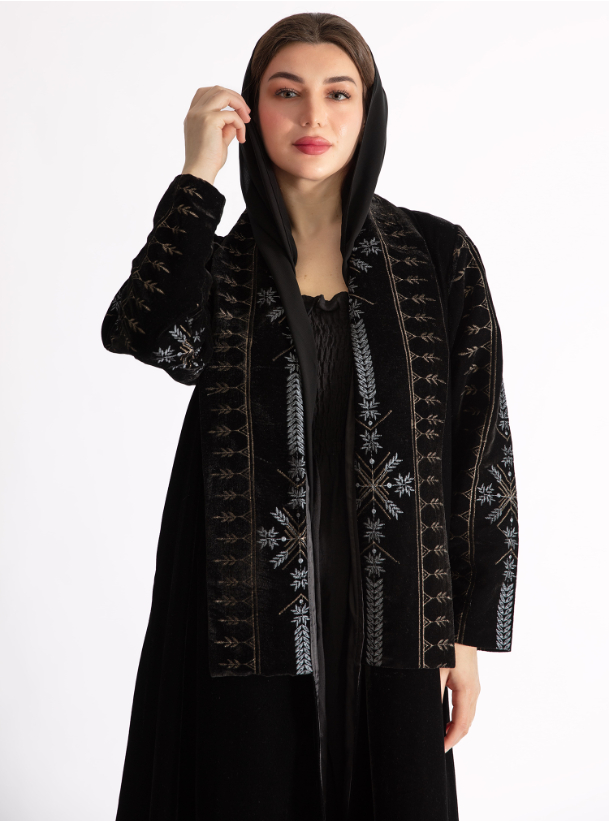 GHIMAR-03 Black velvet abaya with embroidery. Comes with a headscarf ...