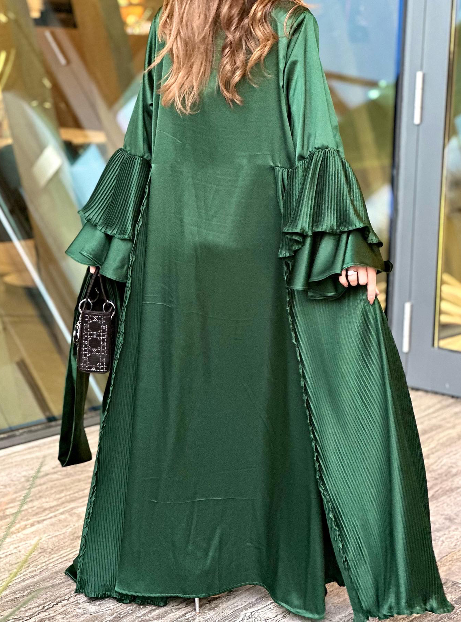 EMERALD ABAYA Emerald green embellished Abaya set with flounced sleeves ...