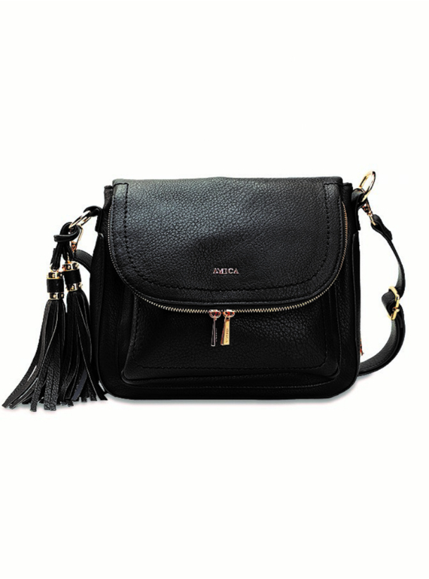 Carina Black Crossbody Vintage Bag With Tassels Bags from AMICA at Boksha