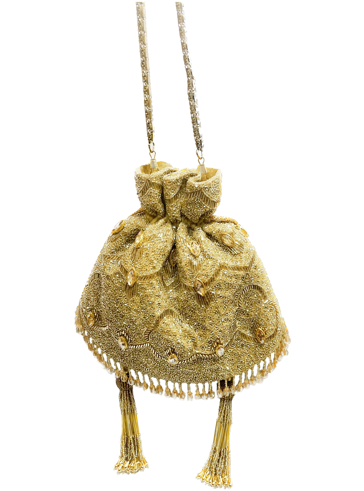 F2120Goldpotli Gold hand embroidered potli bag Bags from Falah Inc at ...