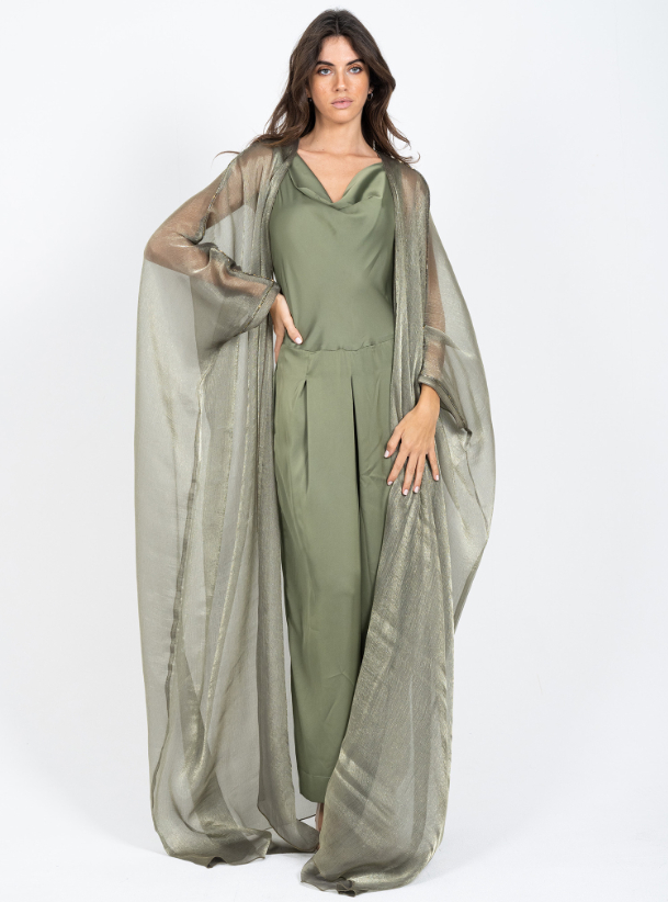Olive shimmer Inner can be changed to jalbiya sleeveless or long sleeve ...