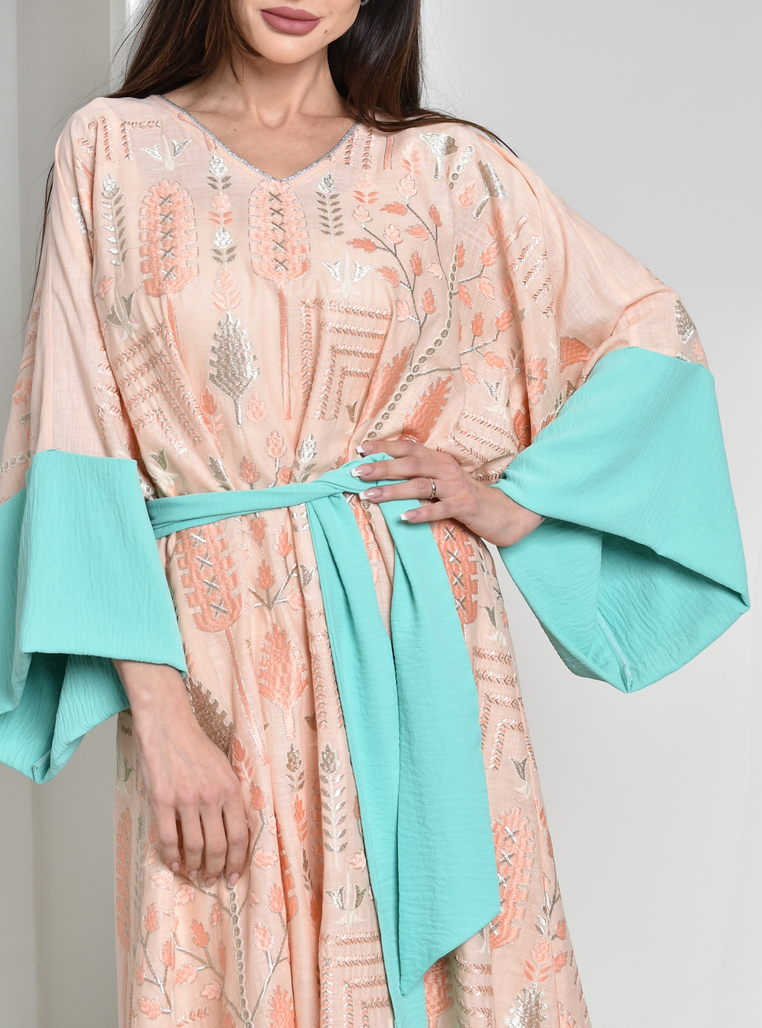 Linen Kaftan Linen embroidered kaftan. Length 53 inches Kaftans from Phases Boutique at Boksha