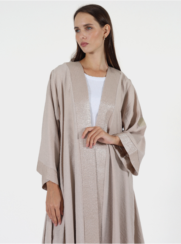 Shimmery Abaya Beige abaya with a shimmery panel on the front panel and ...