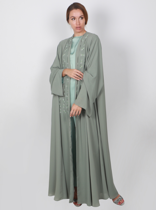Light green 9 Embroidered Double chiffon abaya with pant set. Abayas ...