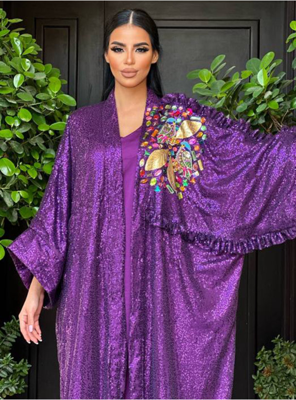 Purple Set 2 pieces purple abaya with stone embellishments. Comes with ...