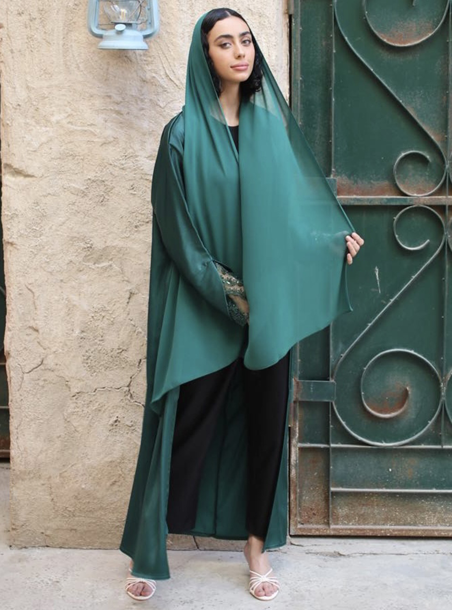 GREEN ABAYA Green abaya with glitter sleeves Abayas from My Abaya at Boksha