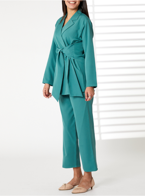 Blue Travel Set MOiSTREET Teal Blue Barbie Crepe Fabric Blazer And