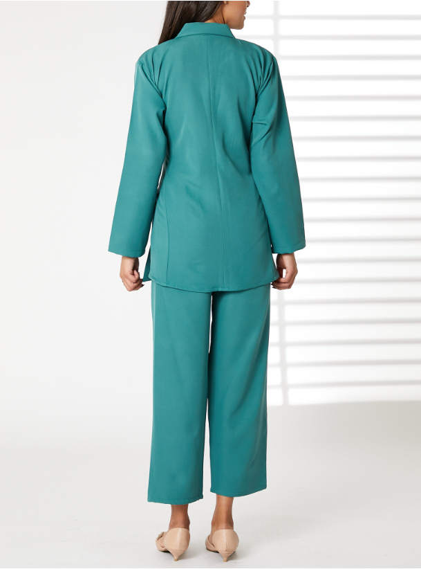 Blue Travel Set MOiSTREET Teal Blue Barbie Crepe Fabric Blazer And