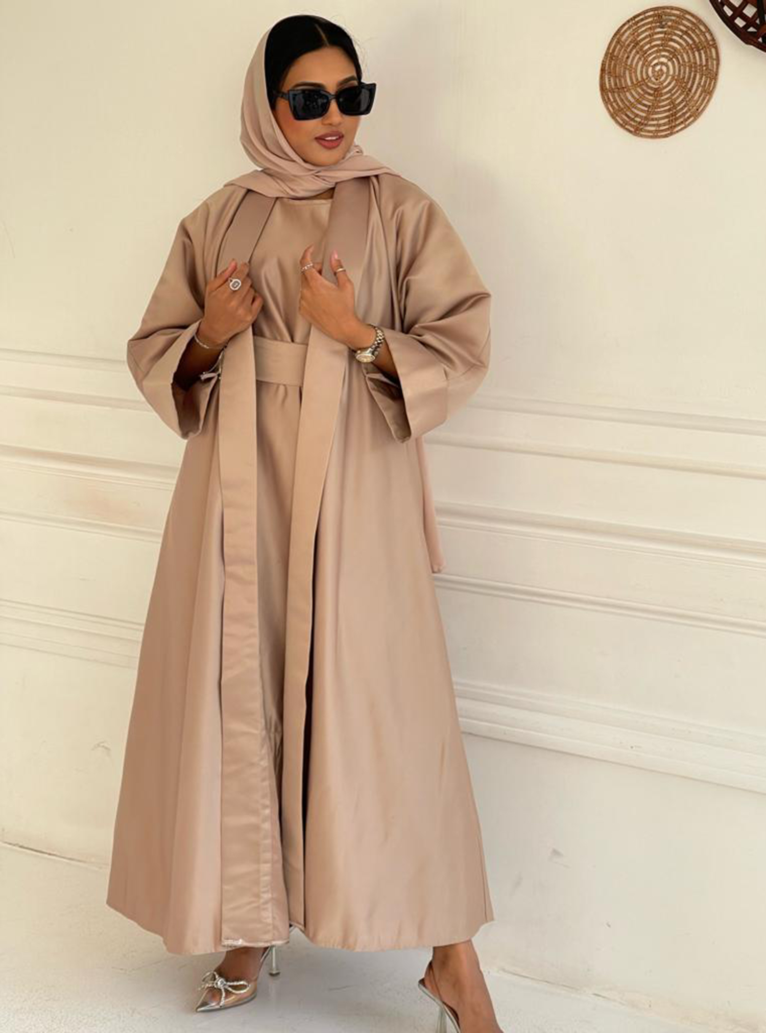Blush Abaya with Beige Lace