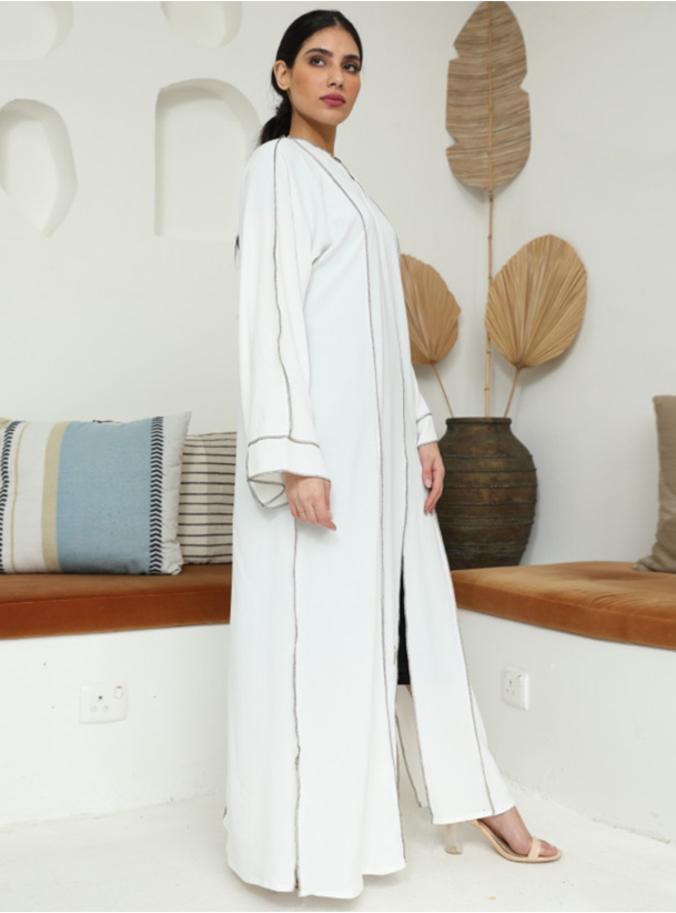 Mid Abaya 359 Decorated with copper colored cane on the front and on