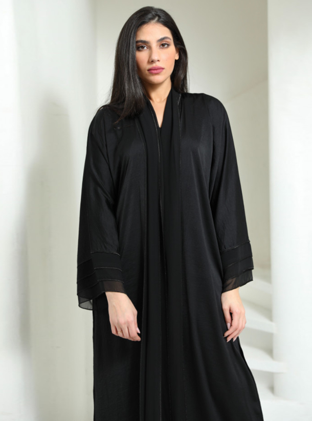 Mid Abaya 364 Washed silk fabric abaya designed with layers of chiffon ...