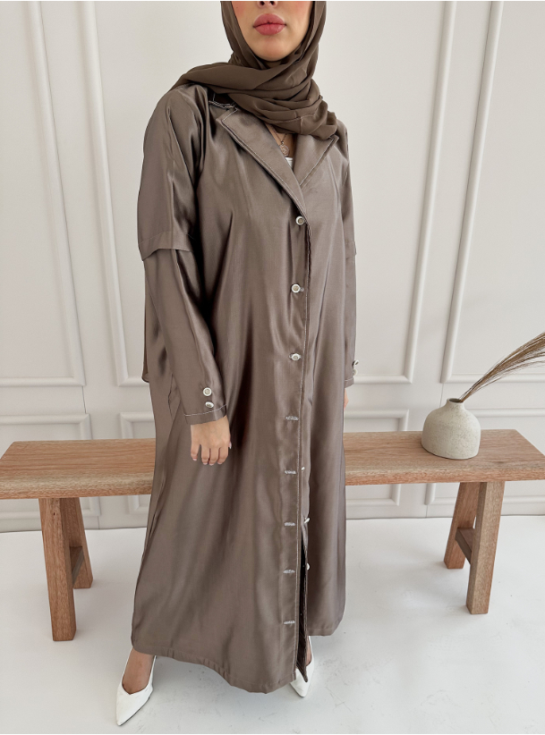 Ash Abaya Ash brown buttoned abaya with collar. Comes with a headscarf ...